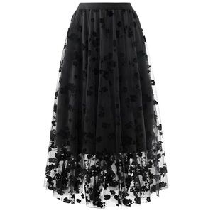 Tulle A-line Floral Midi-Long Dressy Skirt
